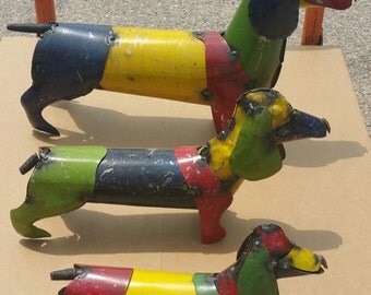 Metal Dachshunds - metal dogs - recycled metal dogs - rustic metal dogs - metal animals - rustic metal animals