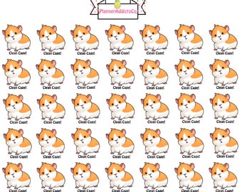 Kawaii Guinea Pig / Hamster Cage Cleaning Planner Stickers! - Orange & White Version -