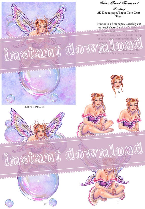 Decoupage - Bubbles Fairy - Fantasy Printable Paper Tole Art Design Instant Download Sheet