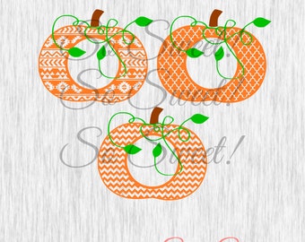 Patterned Pumpkin SVG / DXF Monogram Frames Circle Monogram Frame Halloween Fall Cute Pumpkin Svg Dxf Chevron Aztec Stem Vine Monogram Frame