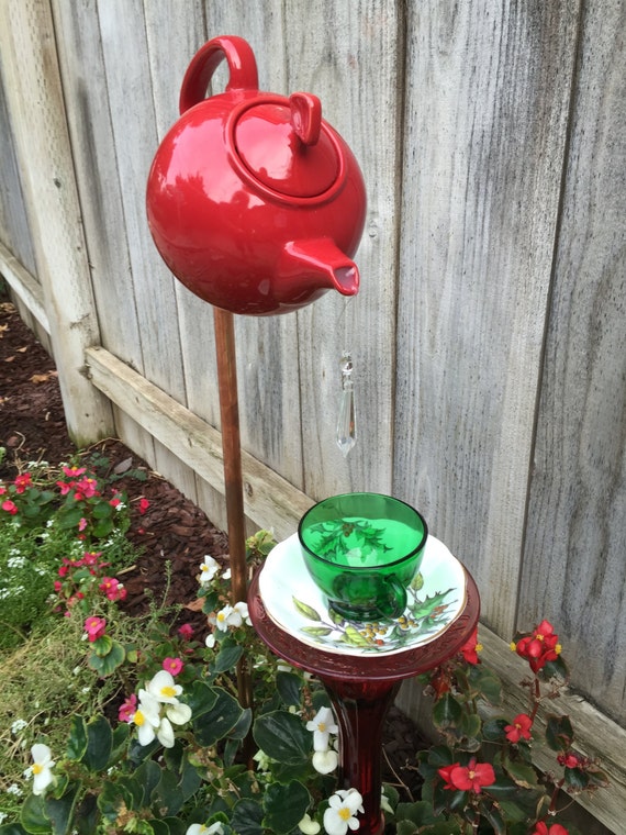 Christmas Teapot w/ Teacup Garden Decor Yard Art by FancysGarden