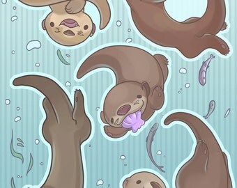 Falling Animals - Otter Sticker Set
