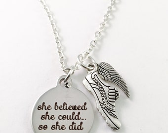Running shoe Necklace, Track necklace, Cross Country necklace, running necklace, Charm Necklace, Running Shoe, Angel Wing