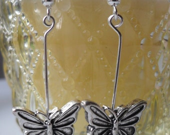 Silver Coloured Butterfly Drop and Dangle Ear-rings
