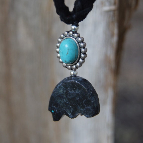 Zuni Bear Fetish Turquoise Pendant Necklace by NativeTraders
