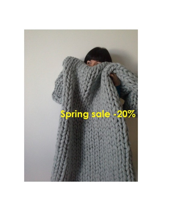 Items similar to Super Chunky GREY Blanket, Knit Blanket ...