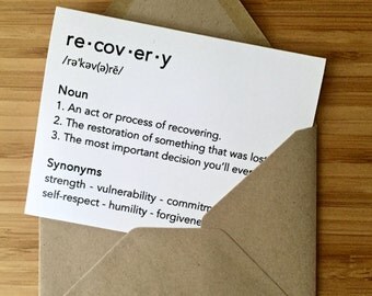 Recovery Card. Inspirational recovery card, addiction recovery card, sobriety card, rehab card, encouragement card, aa anniversary card