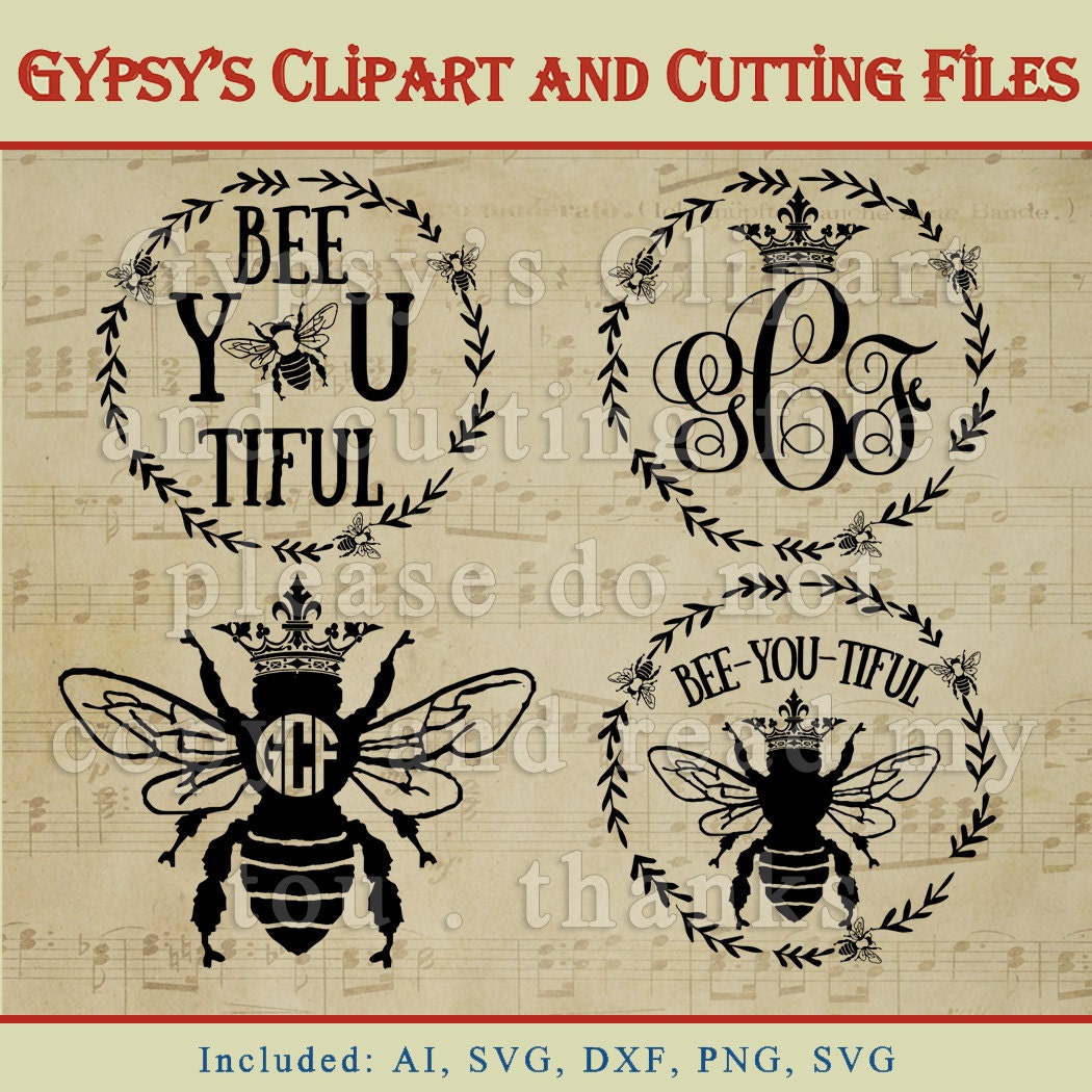 Download bee svg Wreath Bee Queen Bee Crown Monogram Clipart T