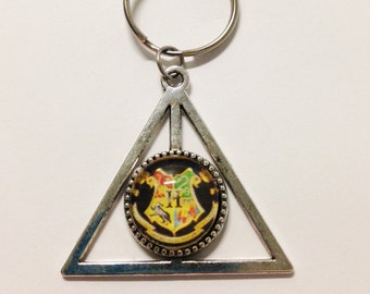 Deathly Hallows Hogwarts Crest Black Harry Potter Keychain