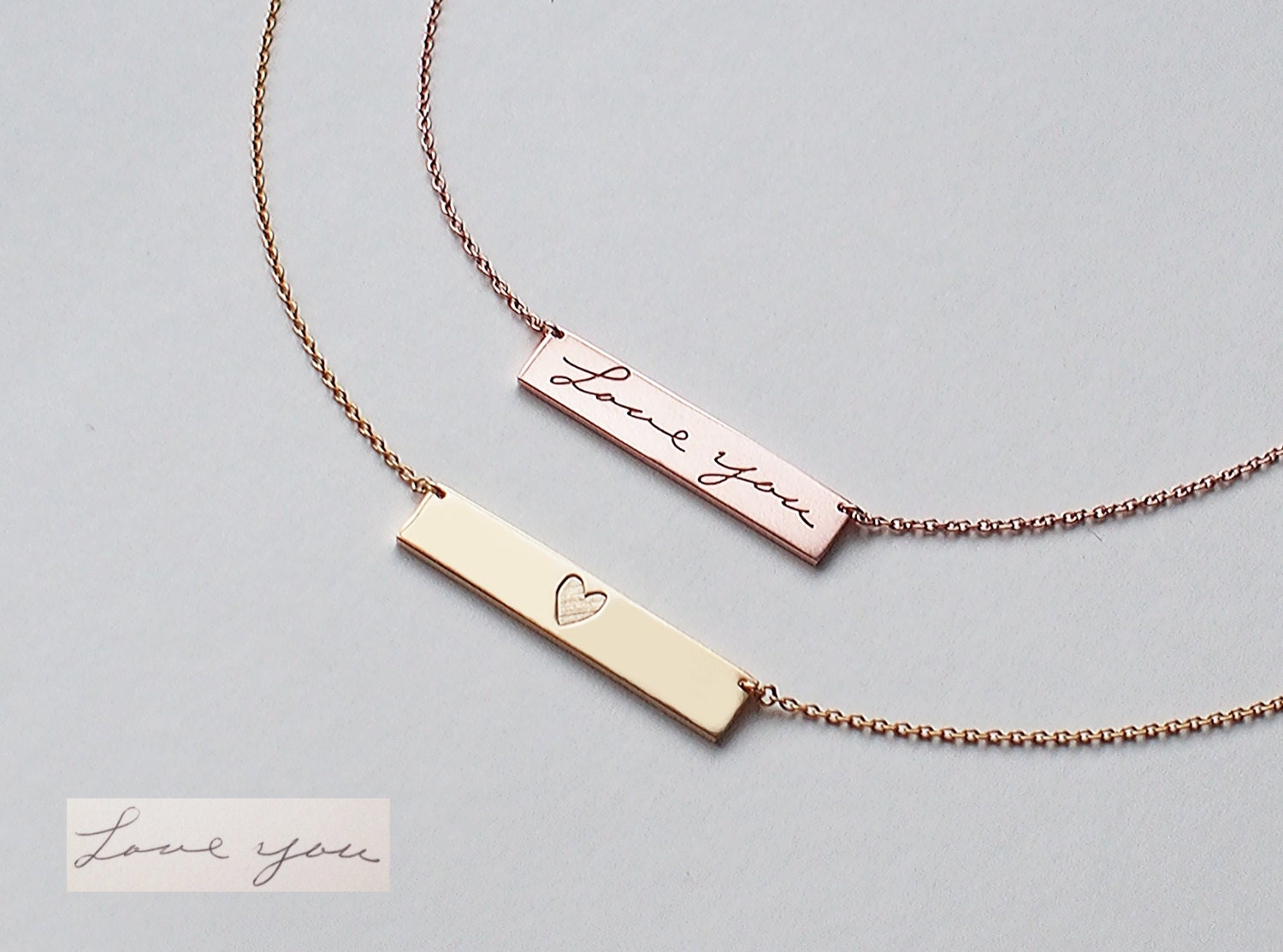 handwriting personal engraving Necklace Handwriting / Bar Signature Engraved Bar Personalized