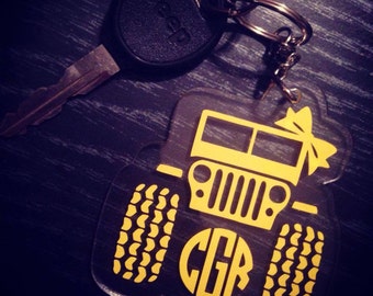 Jeep Keychain - Jeep Acrylic Keychain - Monogram Jeep Keychain - Jeep Keychain with Monogram