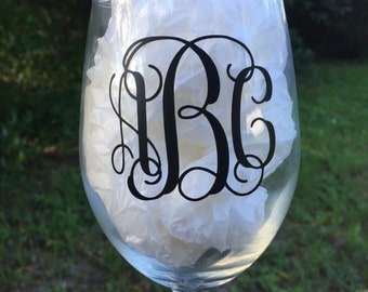Monogram Wine Glass - Personalized Wine Glass - Custom Wine Glass - Gifts Under 20