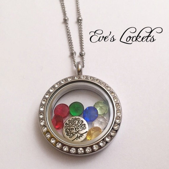 Family Tree Locket Birthstone Necklace Floating Locket