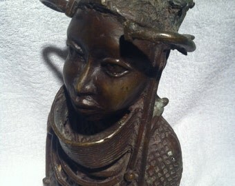 Queen of the Benin - handmade bronze sculpture inspried by ancient Benin artifacts