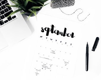 Printable Calendar Instant Download Monthly Planner Desktop Digital Simple Calligraphy KYOUSTUFF