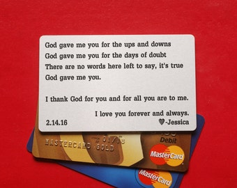 Gift for him, anniversary Wallet Card, Personalized Wallet insert Card, Silver aluminum Metal wallet card, Personalized Wallet Card,