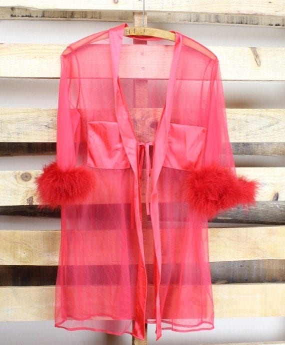 chiffon robe with fur trim