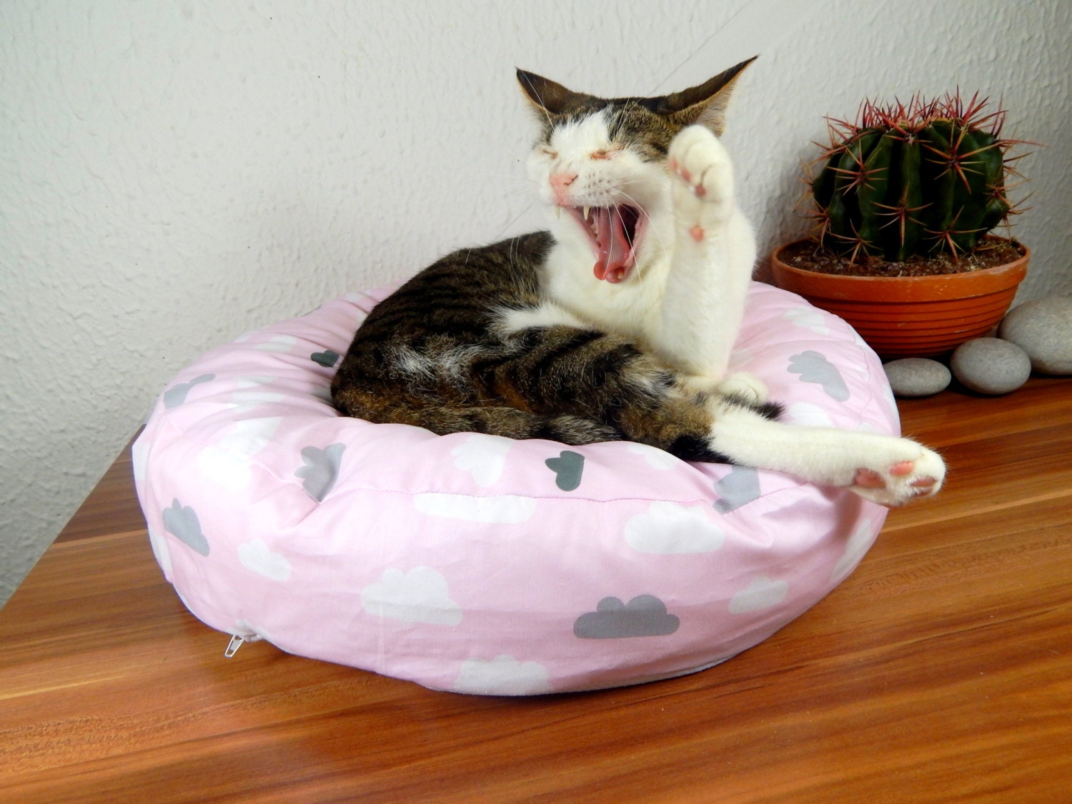 Pink Clouds Cat bed round bean bag pillow for pets by OmorokaPets