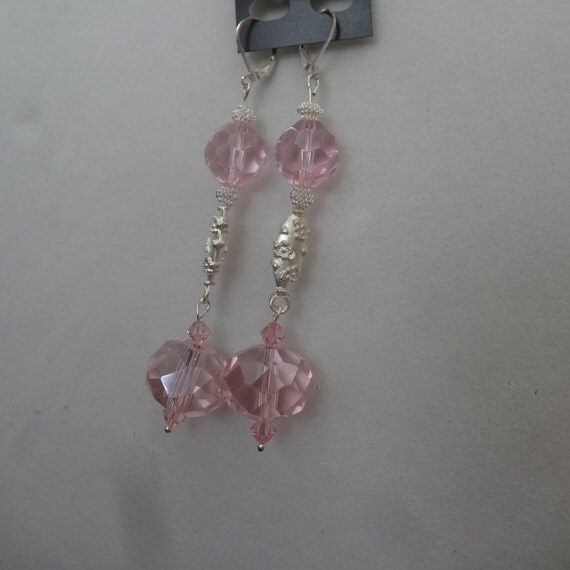 Pink Crystal Dangle earrings by Mlkkreations2015 on Etsy