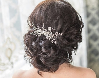 Bridal Hair Comb with Swarovski Pearls Bridal Headpiece Bridal Hair Piece Leaf Hair Comb