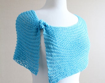SALE | Turquoise Summer Poncho | Open Weave Cover Up | Crochet Cover Up | Lacy Beach Wrap | Open Stitch Cotton Scarf | Blue Beach Wrap