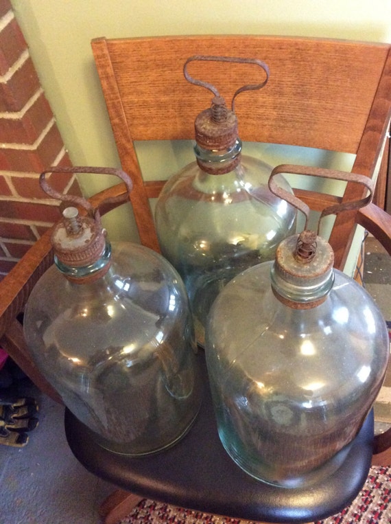 Vintage Glass Kerosene Jug Bottle 3 Gallon size Blue Glass