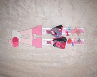 Bow Holder, Headband Holder, Pink Ombre Yarn Wrapped Letter A, Nursery Letter, Baby Bow Organizer, Wall Hanging Organizer,Headband Organizer