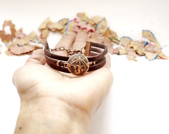 Triple bracelet Copper patina gift Women copper bracelet Umbrella bracelet Copper patina bracelet Triple leather bracelet Jewelry for her