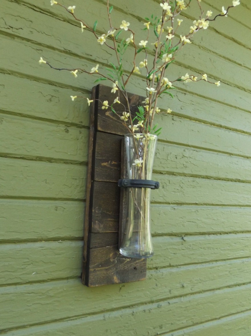 Vase Sconce. Wood Wall Sconce. Rustic Vase Sconce. Stained