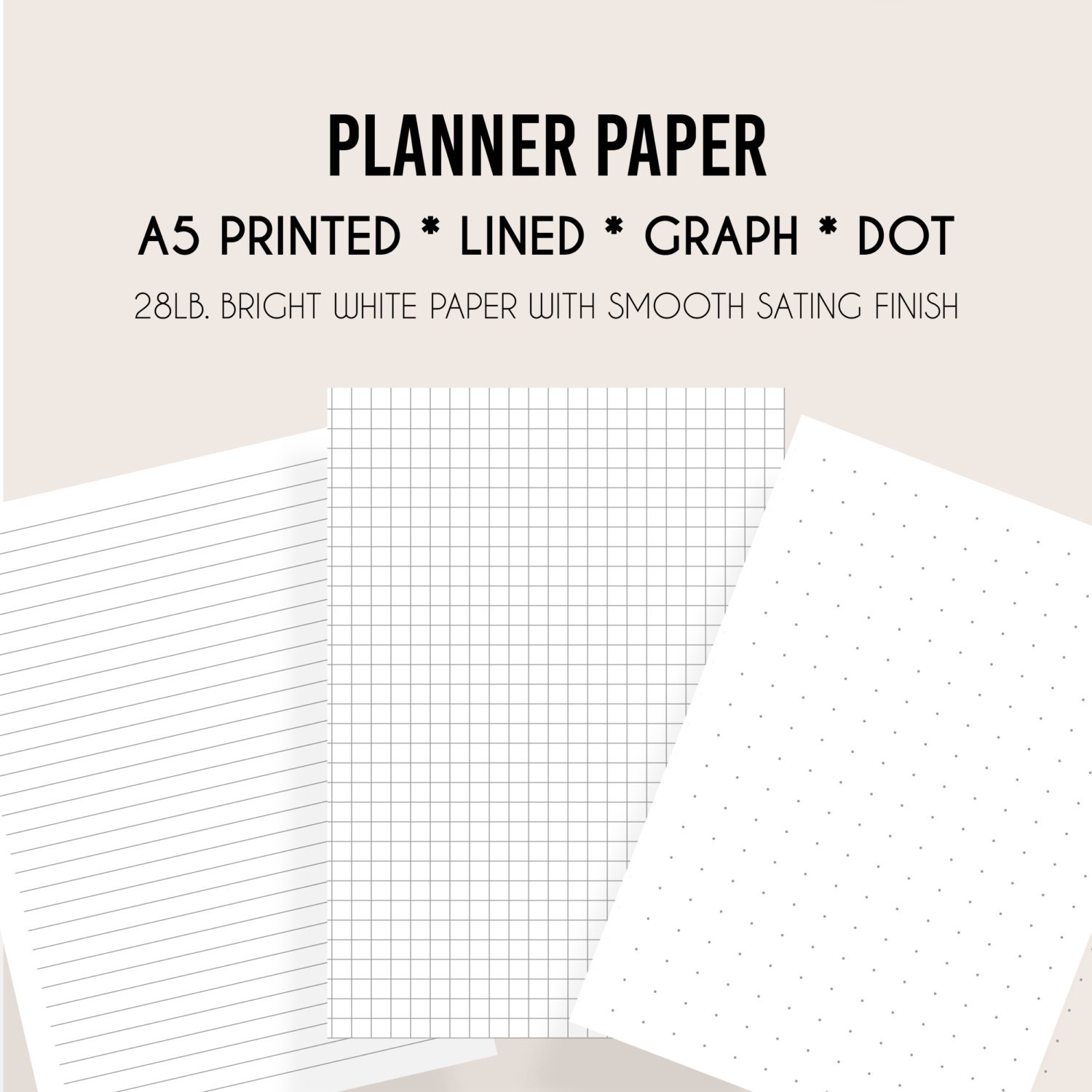 PRINTED A5 Lined Paper A5 Graph Paper A5 Dot Paper by NikkiKathryn