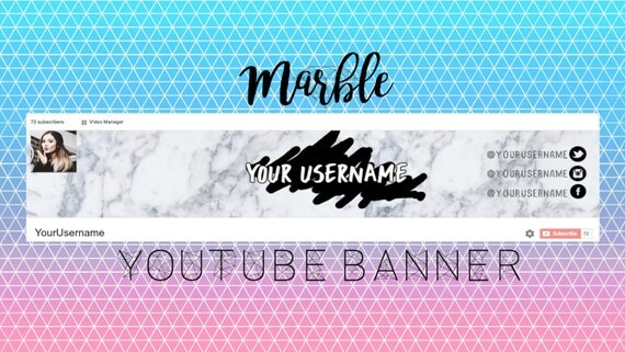 Marble Youtube Banner Customizable by TheZebraStore on Etsy