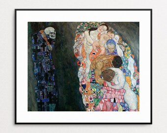 Gustav Klimt Print - Death and Life - Giclee Reproduction - Wall Art - Symbolism - Art Nouveau - Skeleton - Mothers - Babies - Home Decor
