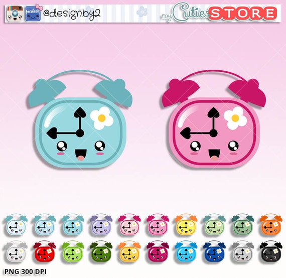 Alarm clock Kawaii Clipart Cute digital graphics by MyCutieStore