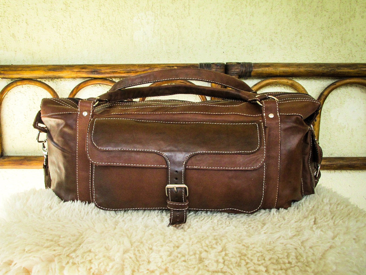Handmade Leather Diaper Bag / Leather Duffle Bag / Handmade