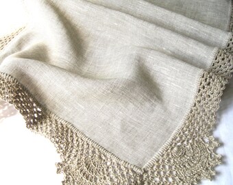 Linen Table Runner Linen Tablecloth Kitchen Table Runner Rustic Home Decor Crochet Doily Shabby Chic Country Linen Doily Table Decorations