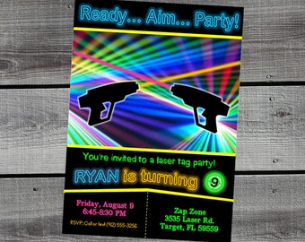 Laser Tag Invitation - Zap Zone - Laser Quest - Birthday Party Invitation