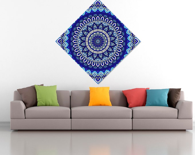 Blue mandala wall art canvas / mandala print canvas/ Bohemian Living Room / Wall Decal Mandala / Reverse Mandala