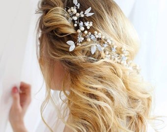 Bridal wedding headpiece Wedding Hair Vine With Leaves Bridal Headpiece Bridal Hair Halo Boho Wedding Halo