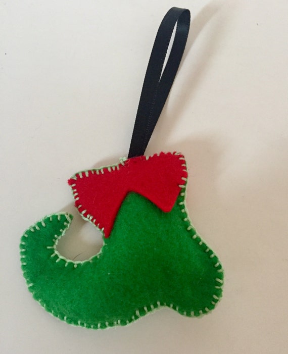 Handsewn felt Christmas elf shoe ornament