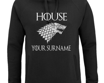 Game of Thrones House of Stark Unisex Pullover Hoodie Personalised Gift Custom Black Navy Grey Hooded Top