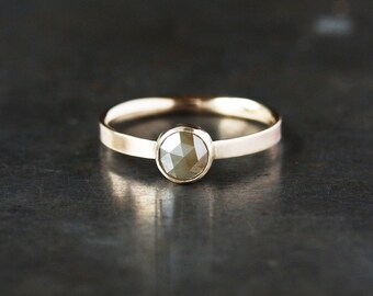 Rose Cut Diamond Ring, Natural Color Diamond Engagement, Unique Engagement Ring, 14k Yellow Gold, Recycled Metal, Conflict Free