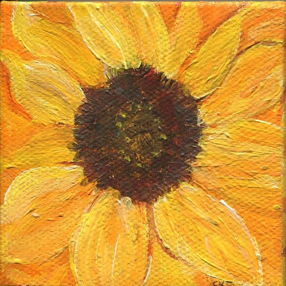 Sunflowers acrylic painting mini canvas art Original easel