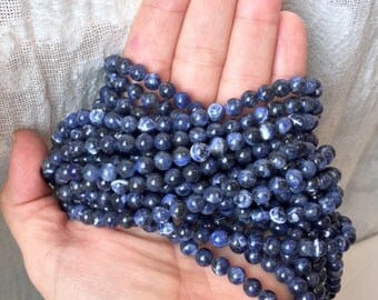 6mm African Sodalite Beads, Blue Sodalite Beads, 6 mm Round Blue Beads, Gemstone Bead Strand, small blue beads, 1/4 in