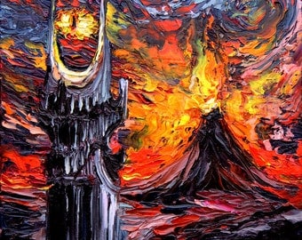 Lord of the Rings Art - LOTR van Gogh Never Saw The Land of Shadow - Giclee print by Aja 8x8, 10x10, 12x12, 20x20, and 24x24 choose size