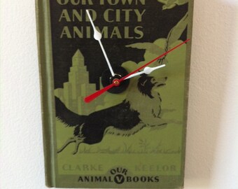 Our Town and City Animals Upcycled Book Clock