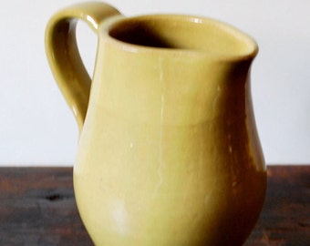 Yellow Serving Pitcher Wheel Thrown Stoneware Clay Pottery