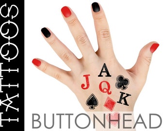 Playing Card Costume Temporary Tattoos - Harley Quinn Costume - Card Suit Poker Tattoos - Queen of Hearts Costume Accessories Halloween