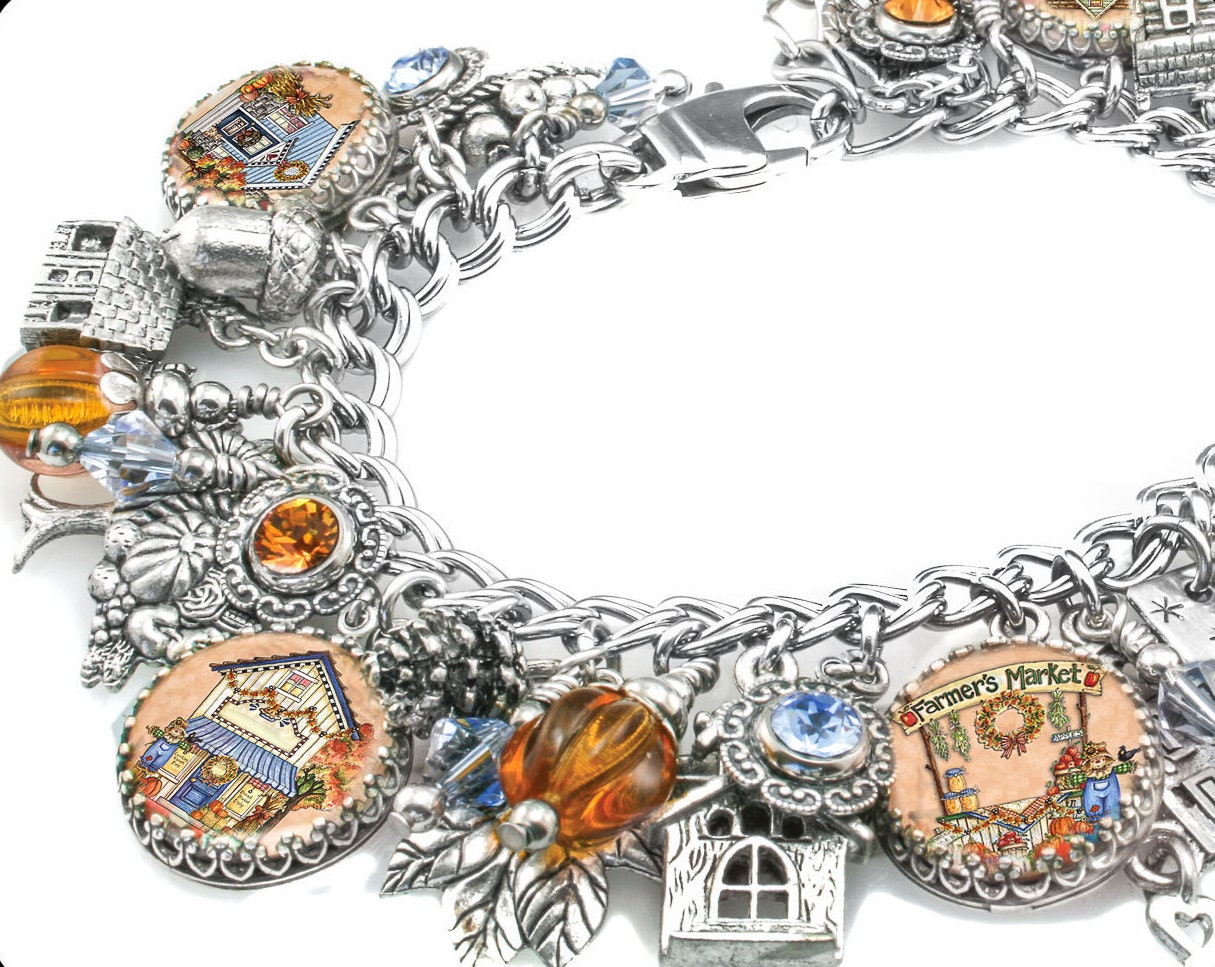 Fall Charm Bracelet Thanksgiving Jewelry Holiday Bracelet