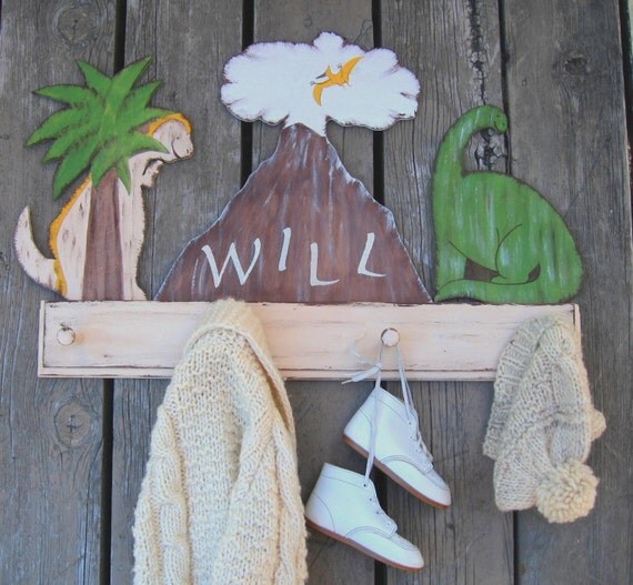 Kids Coat Rack DINOSAURS Peg Rack Hand Painted by BirchTreeKids