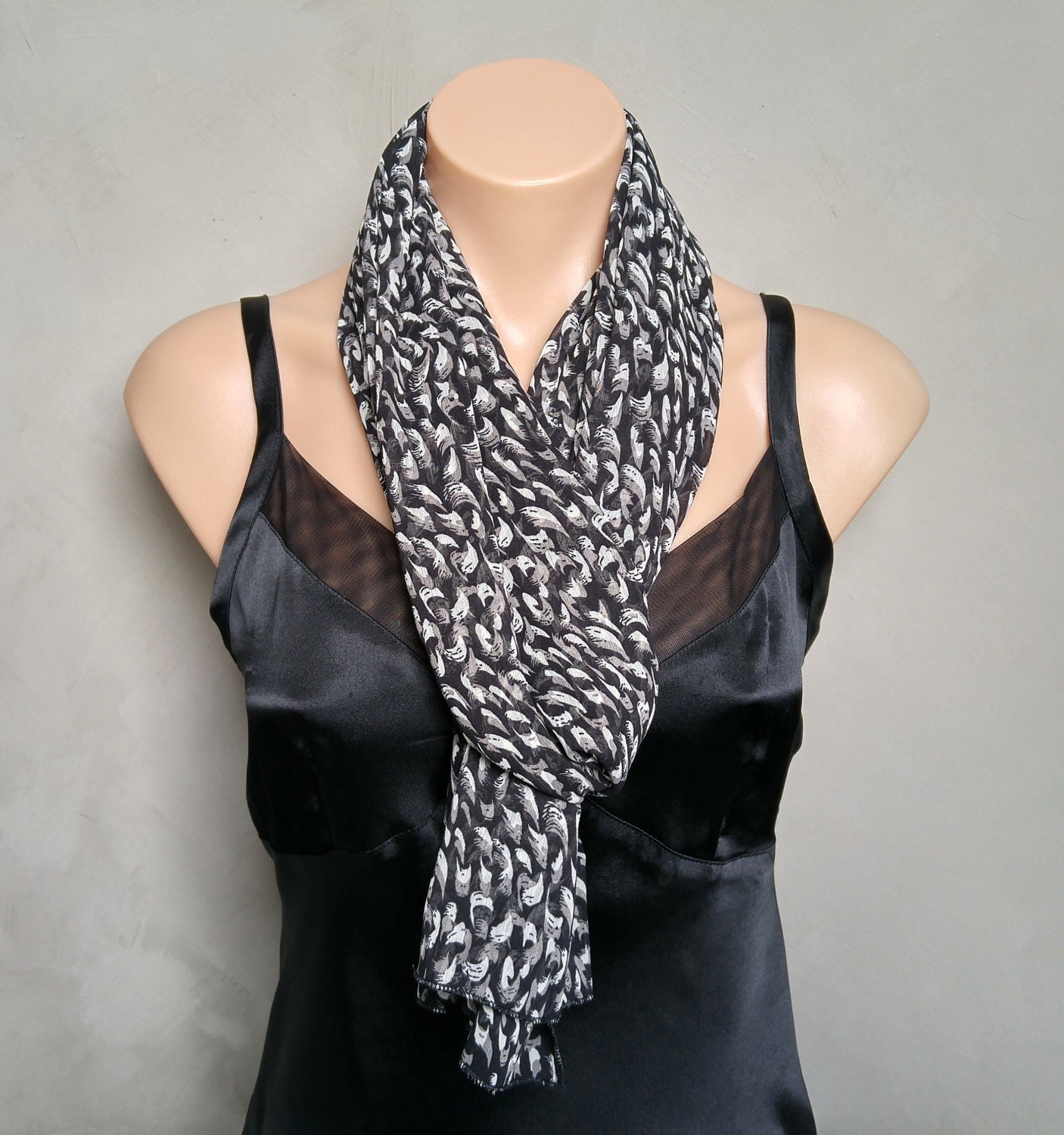 Black Sheer Chiffon Large Scarf Wrap Sheer Black Scarf Chiffon